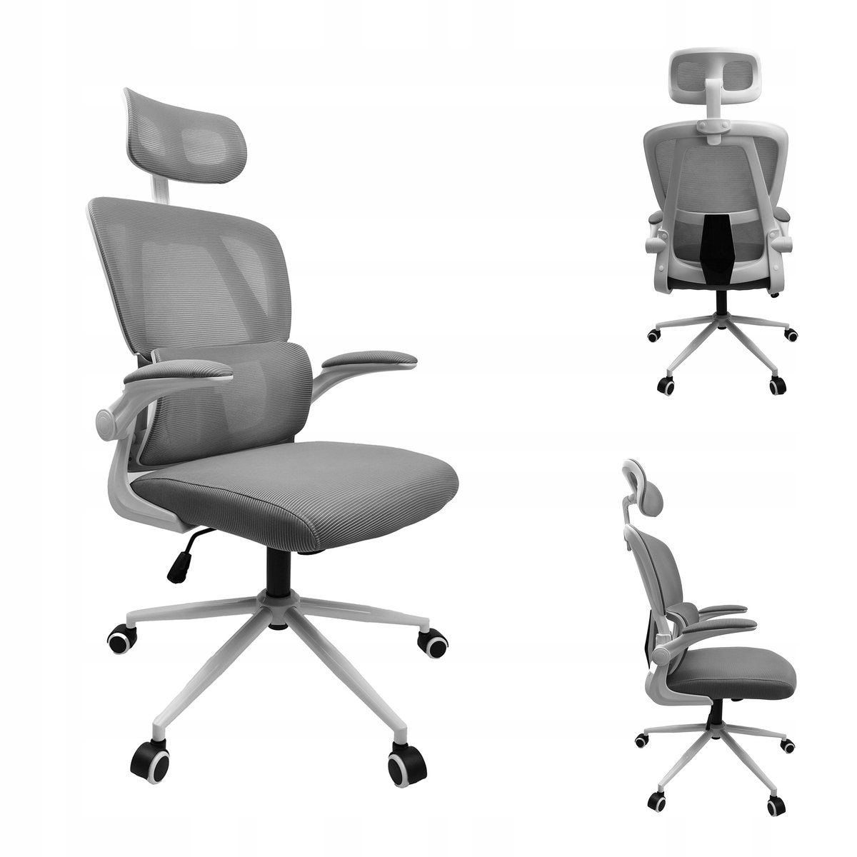 FOTEL BIUROWY ERGONOMICZNY OBROTOWY KRZESŁO REGULOWANE WYGODNE ŁADNY KG102 SZARY