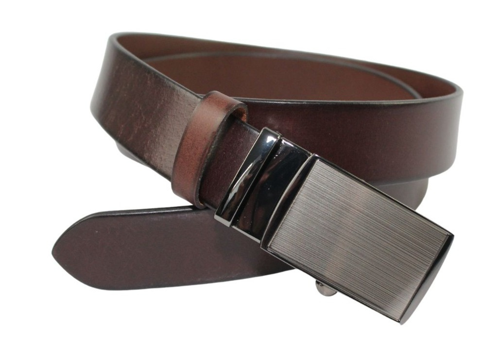 Pasek Męski Skórzany Arucce (PL) Skóra Licowa EXTRA 35 mm CZEKOLADOWY Gładki Klamra Samozaciskowa SREBRNA 34