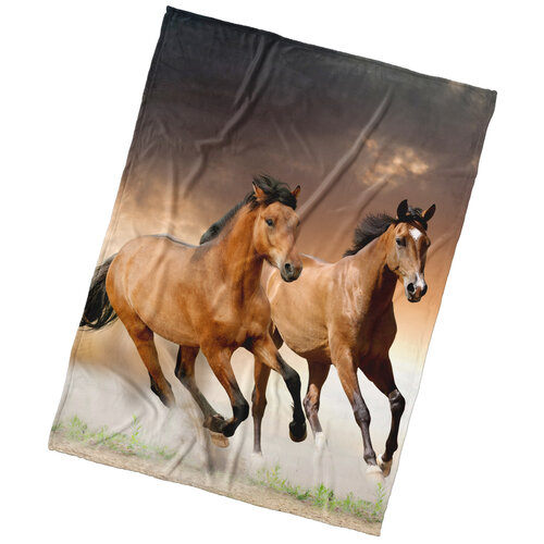 Koc dziecięcy Horses brązowy, 150 x 200 cm