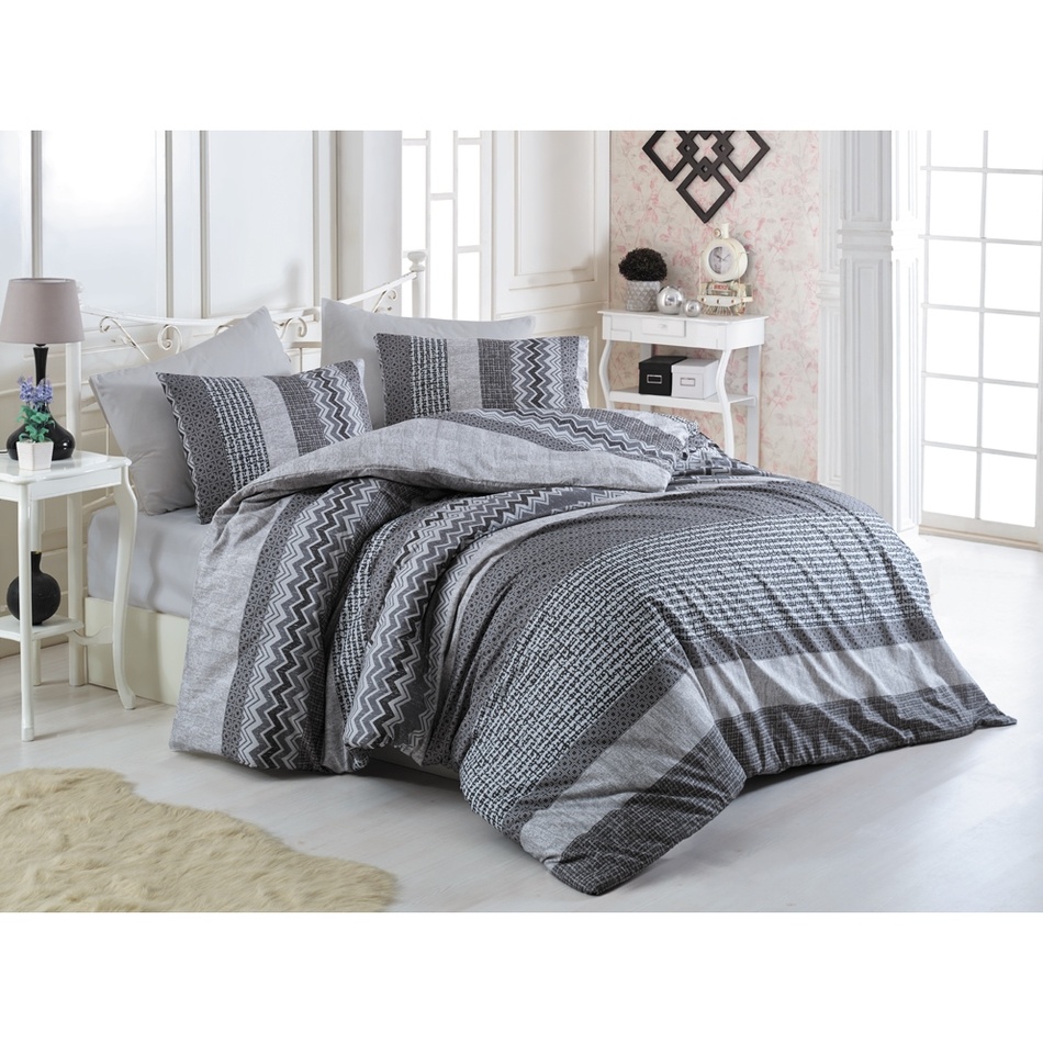 BedTex Pościel bawełniana Global szara, 220 x 200cm, 2 szt. 70 x 90 cm
