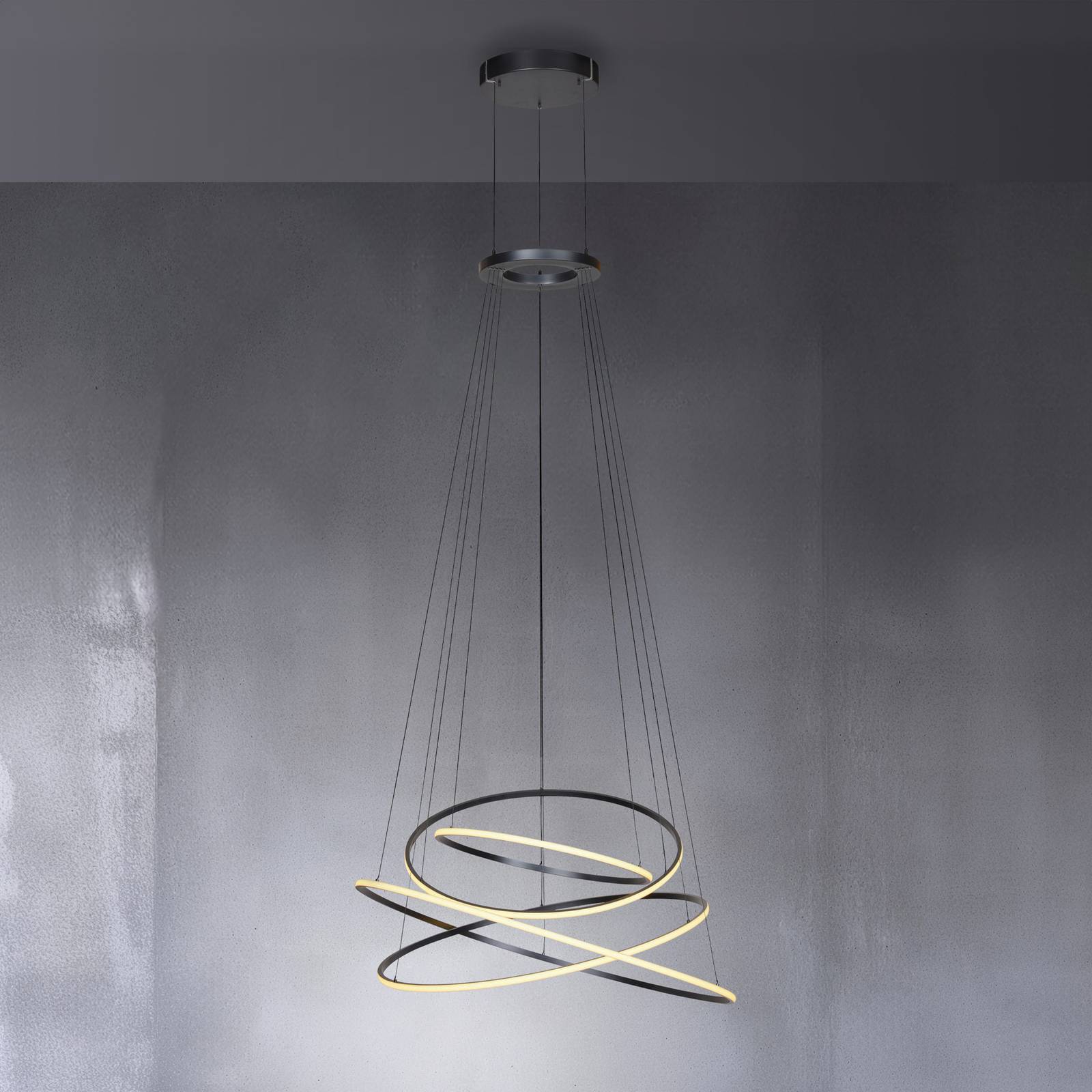 Lampa wisząca LED PURE E-Flying Rings, szara, Ø 110 cm, CCT