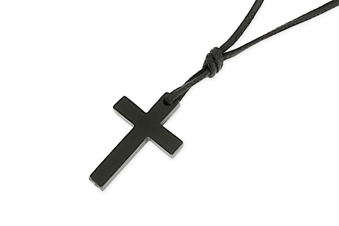 Naszyjnik Na Czarnej Lince Czarny Krzyżyk