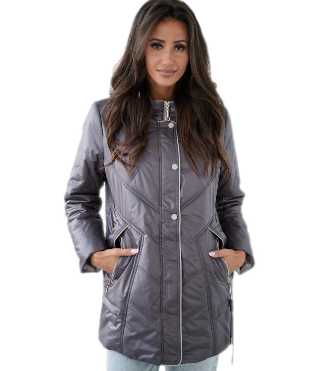 Damska kurtka ciepła przejściowa Elegancka Kaptur Na jesień RÓŻA-44