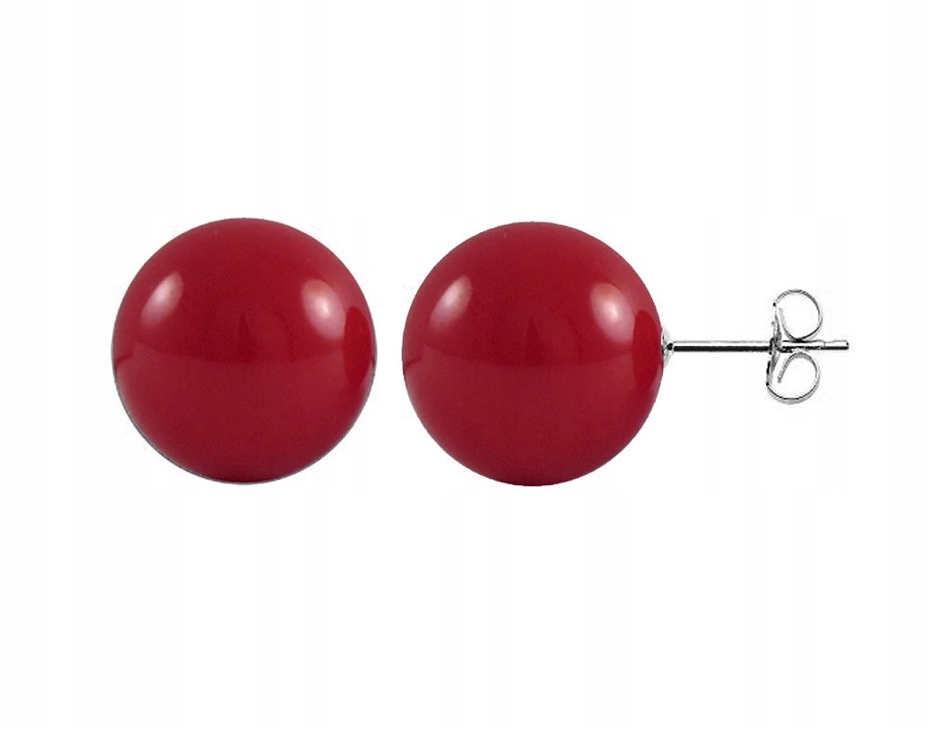 Kolczyki Kulki Czerwone 10Mm Kuleczki Kule 925