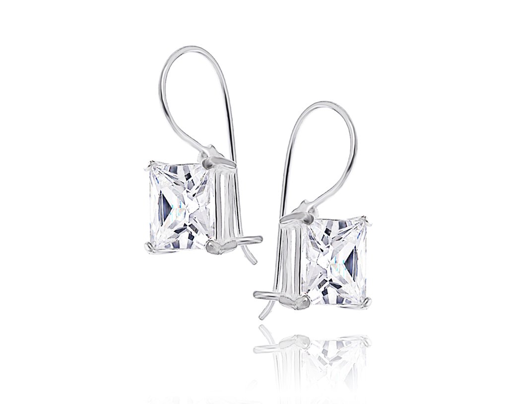 Srebrne Kolczyki Z Cyrkonią 10X10Mm Wiszące 925