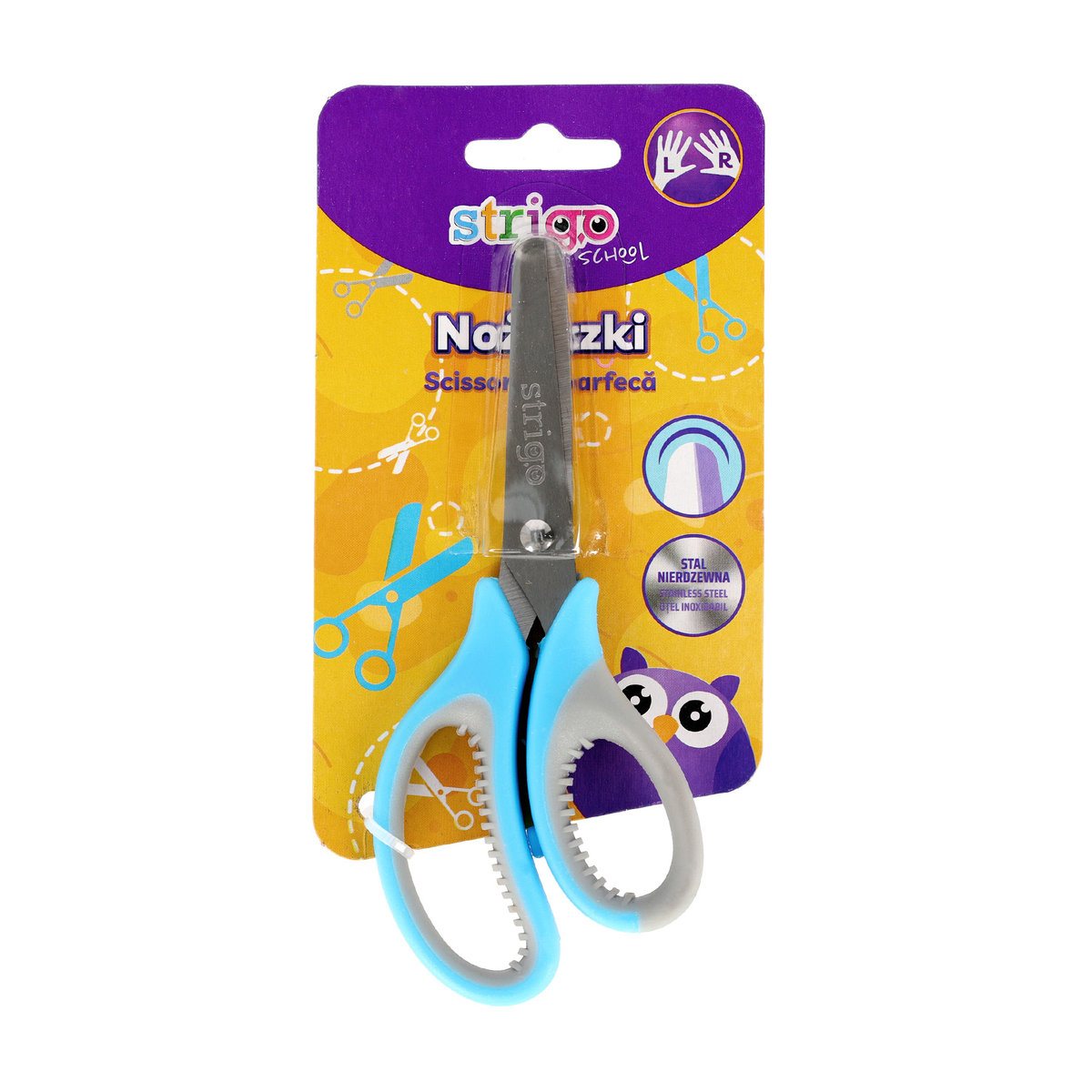Nożyczki szkolne dla leworęcznych i praworęcznych Strigo niebiesko-szare
