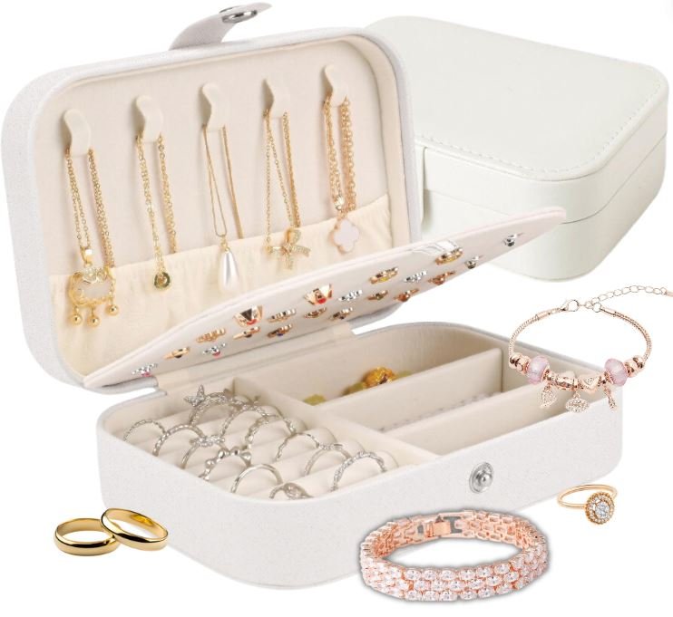 Pudełko Organizer Szkatułka Na Biżuterię Kolczyki Kuferek Elegancki Etui Biała