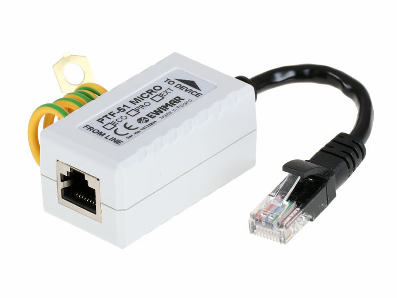Ogranicznik przepięć 1-kanałowy serii EXT z ochroną PoE Ewimar PTF-51-EXT/POE/MICRO do sieci LAN / IP-CCTV w obudowie miniaturowej