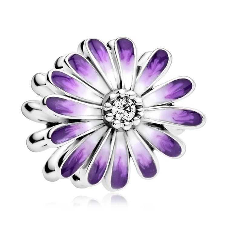 Charms Zawieszka SREBRO 925 koralik do PANDORA Fioletowy Kwiat Stokrotka