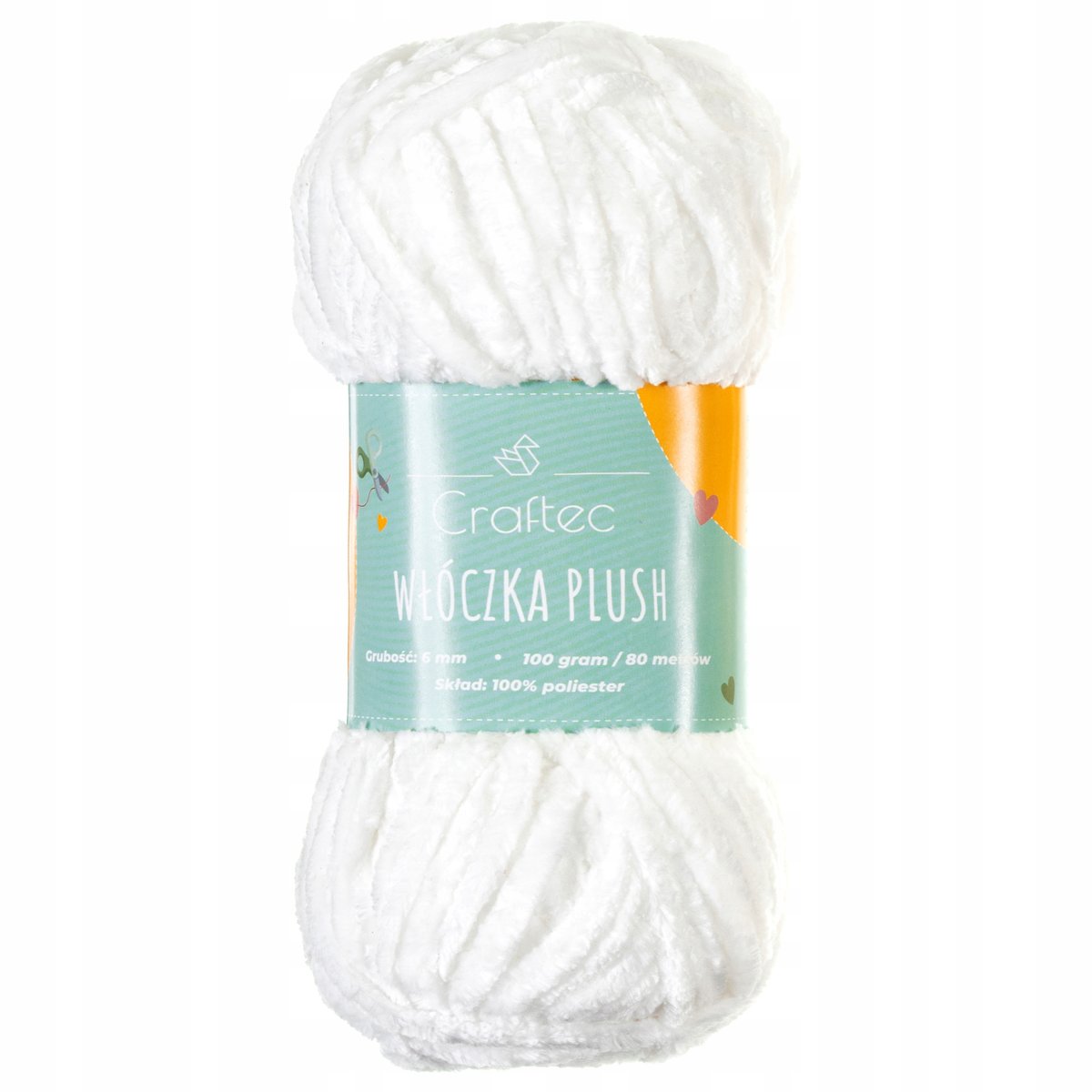 Włóczka do szydełkowania Plush pluszowa delikatna Chenille 6 mm biała #1