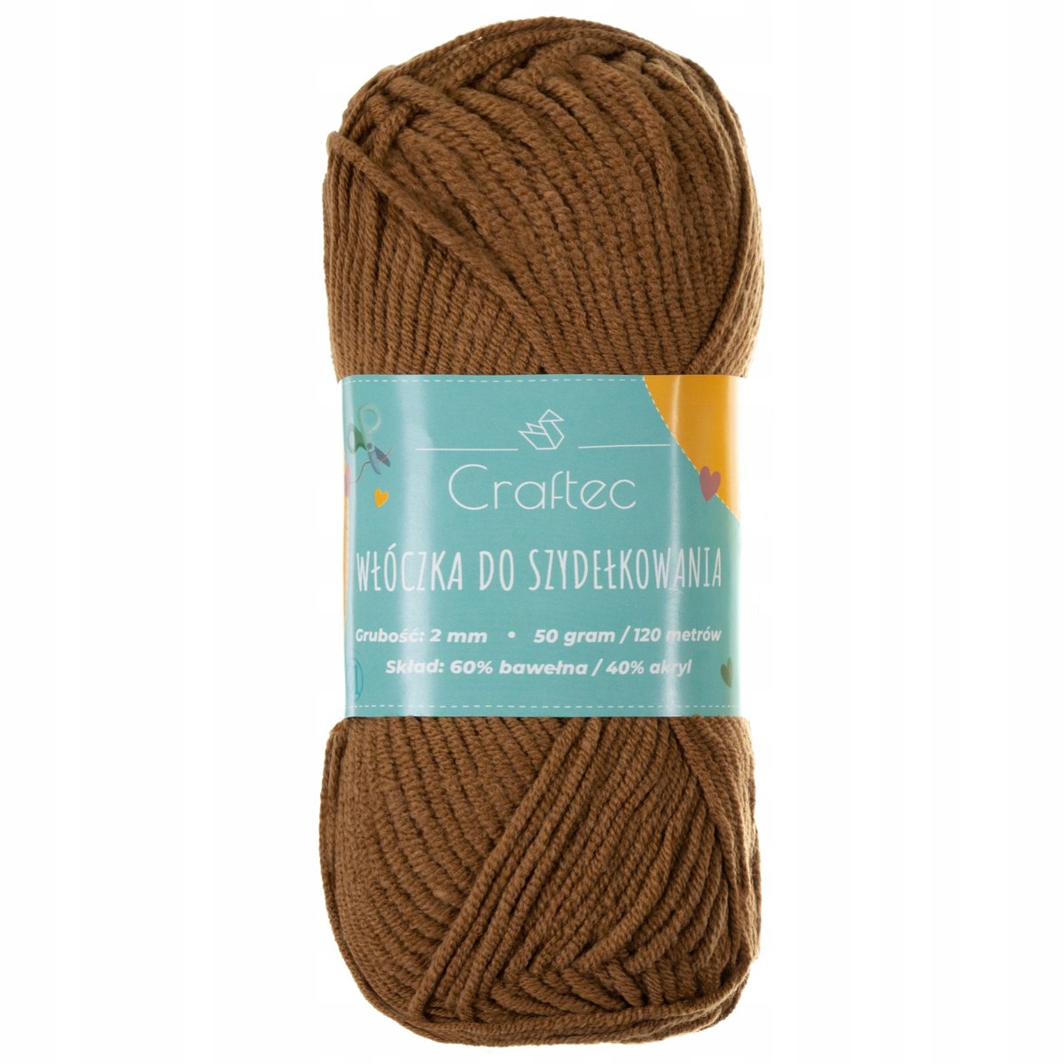 Włóczka do szydełkowania Blend bawełna i akryl 120m/50g 2 mm brązowa #31