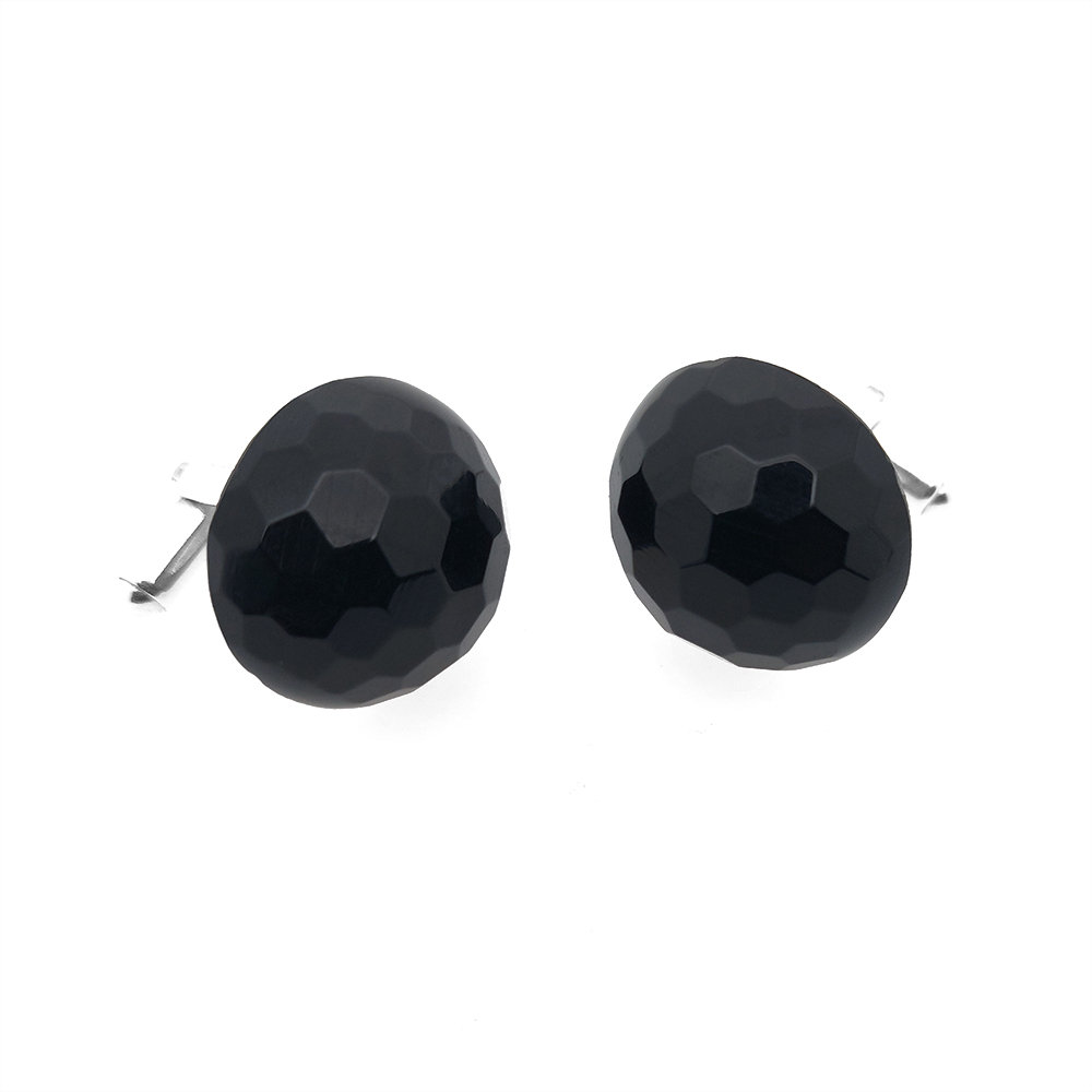 Spinki do mankietów Onyks fasetowany - piłka (S891) Katar - Srebro [925]