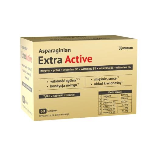 Suplement diety, UNIPHAR Asparaginian Extra Active - witalność, magnez, potas, 60tabl.