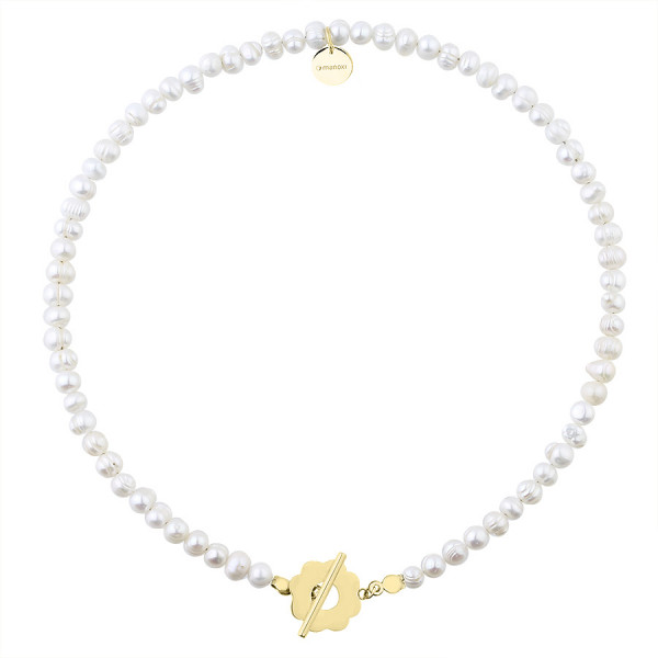 Choker perłowy z pozłacanym zapięciem kwiatem elegancki naszyjnik z pereł - Manoki