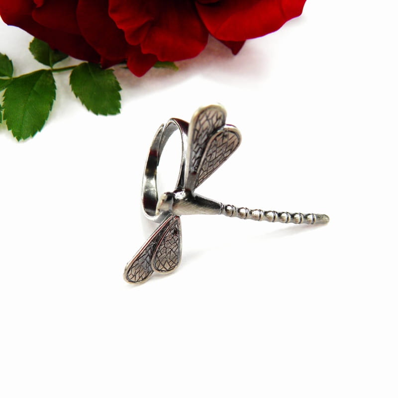 Pierścionek srebrny - Ważka W2 szary