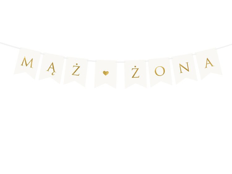 Partydeco Baner Mąż Żona, biały, 15 x 110 cm (1 karton / 50 op.)
