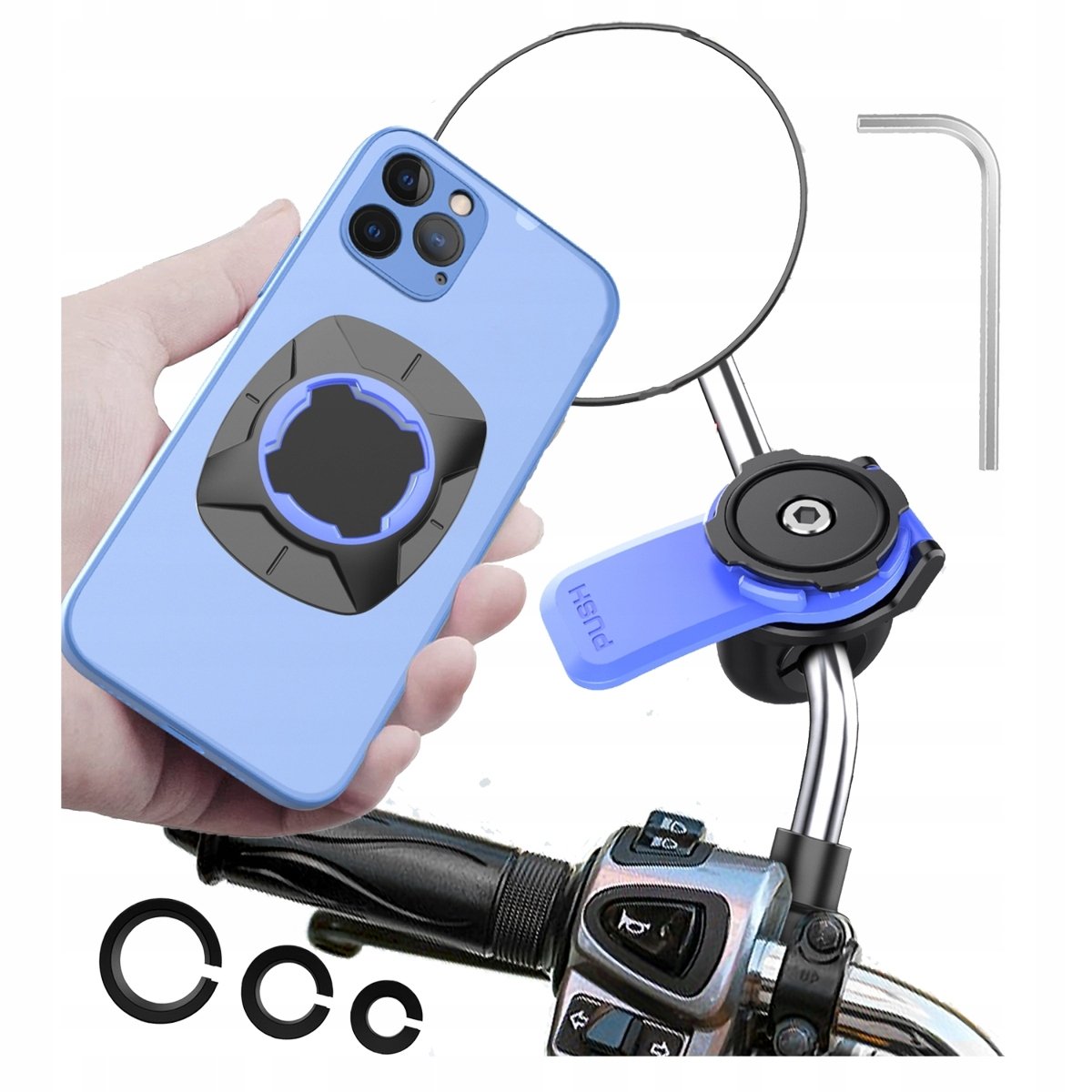 Uchwyt motocyklowy na telefon skuter motor na lusterko uniwersalny stabilny