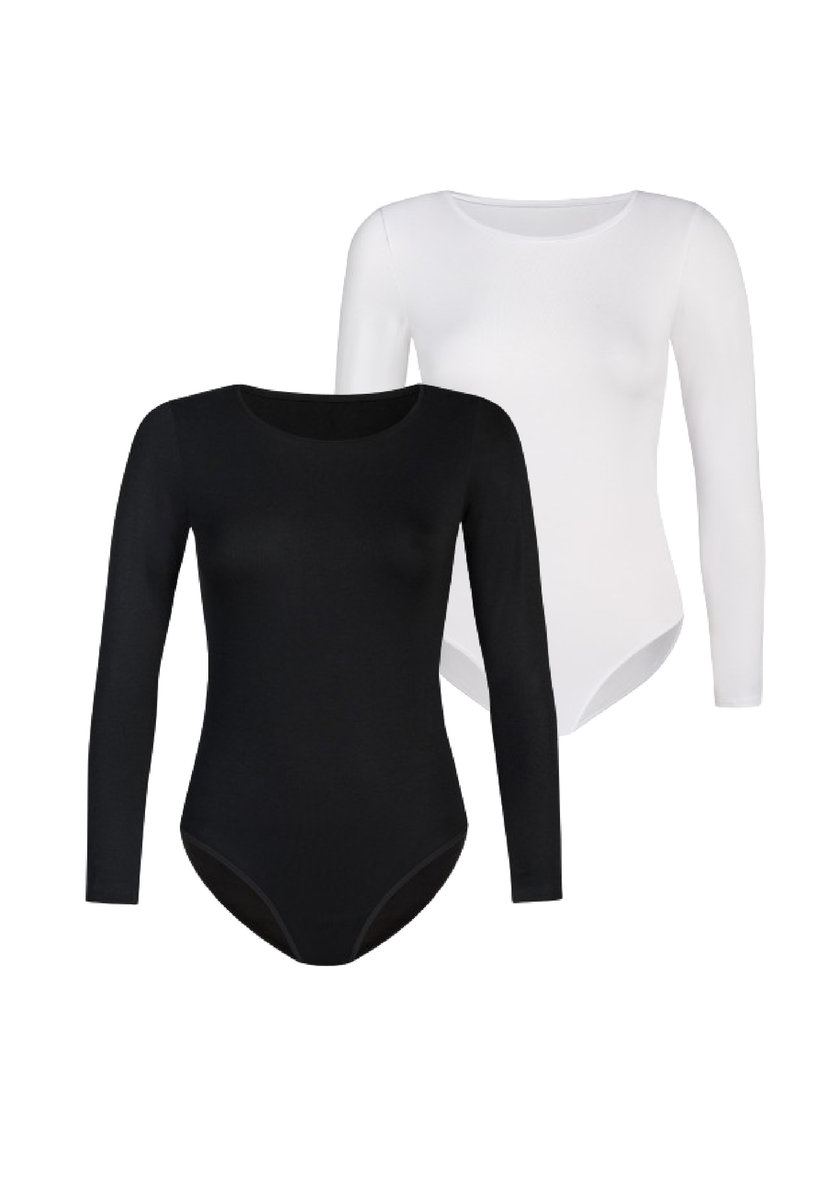 2 Pack Body damskie klasyczne Longy Czarne/Białe