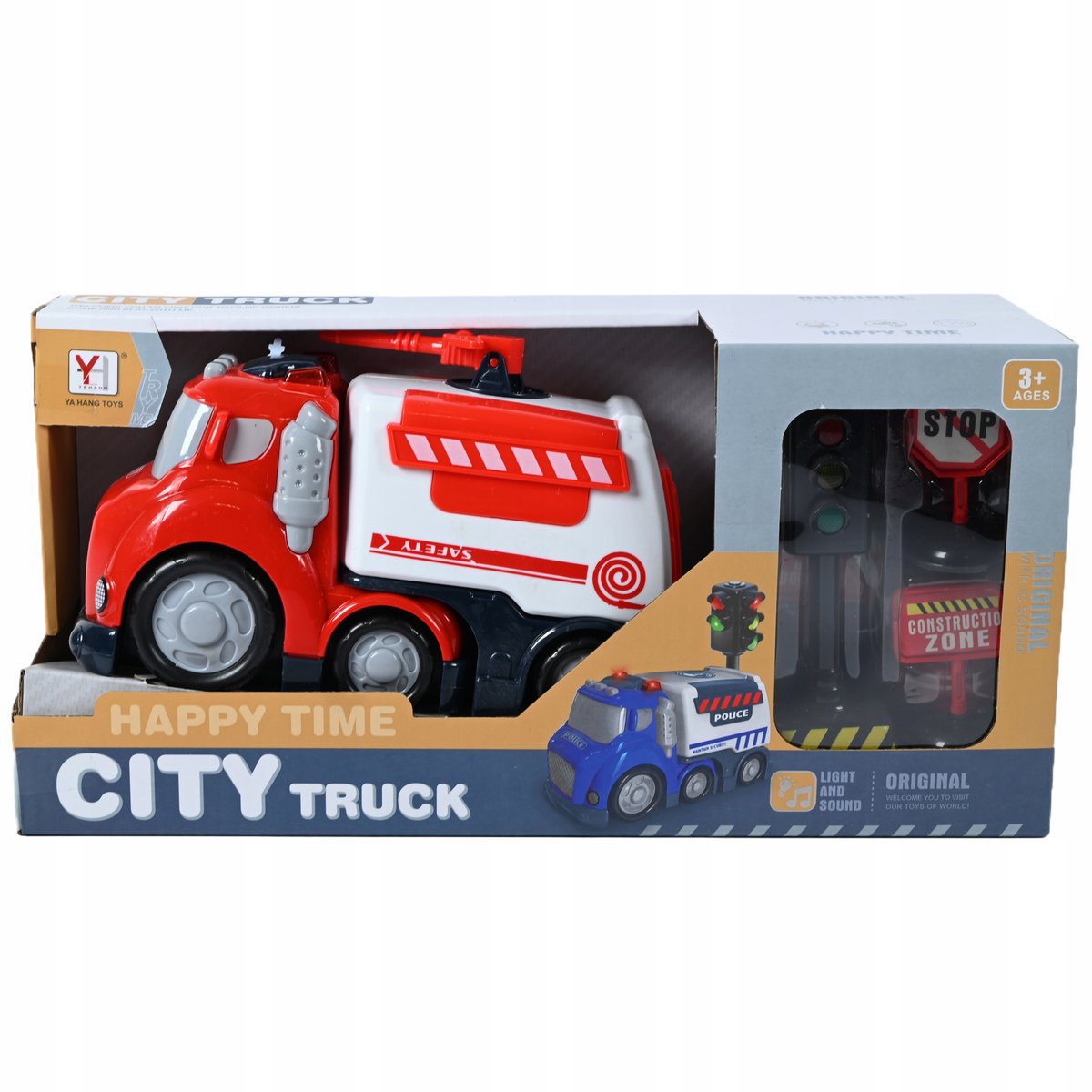 CZERWONA CIĘŻARÓWKA STRAŻ POŻARNA ŚWIATŁO DŹWIĘK ZESTAW ZNAKÓW SYGNALIZATOR