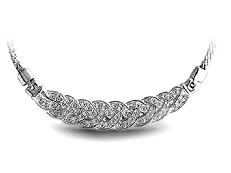 Pleciony naszyjnik z białymi cyrkoniami