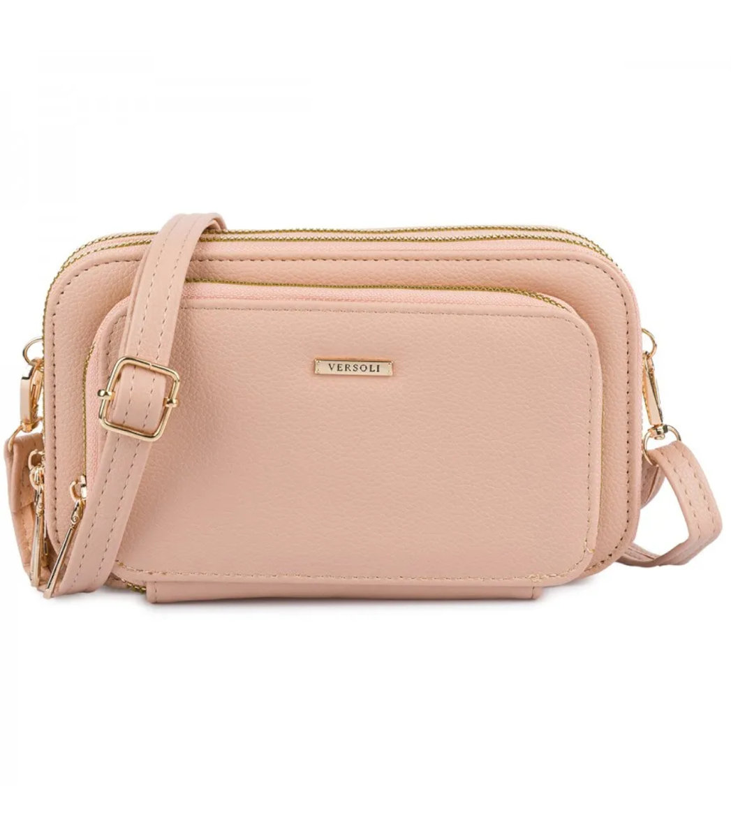 Mała prostokątna mini torebka kopertówka 3 komory 2 paski