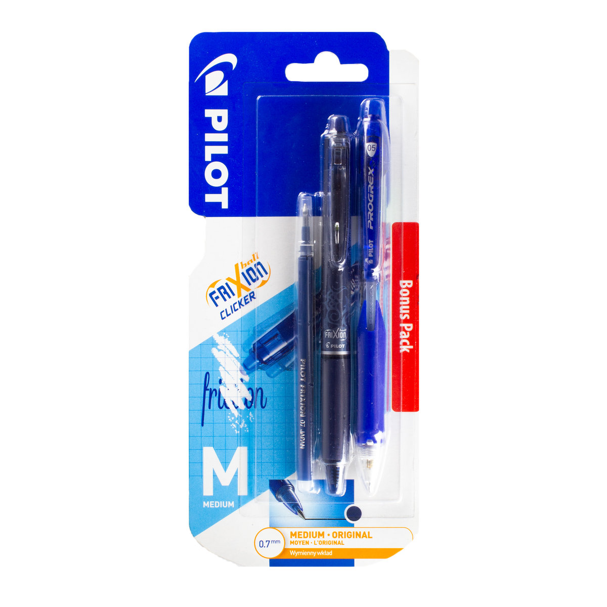 PILOT FRIXION Clicker 0,7 niebieski + ołówek Progrex + wkład