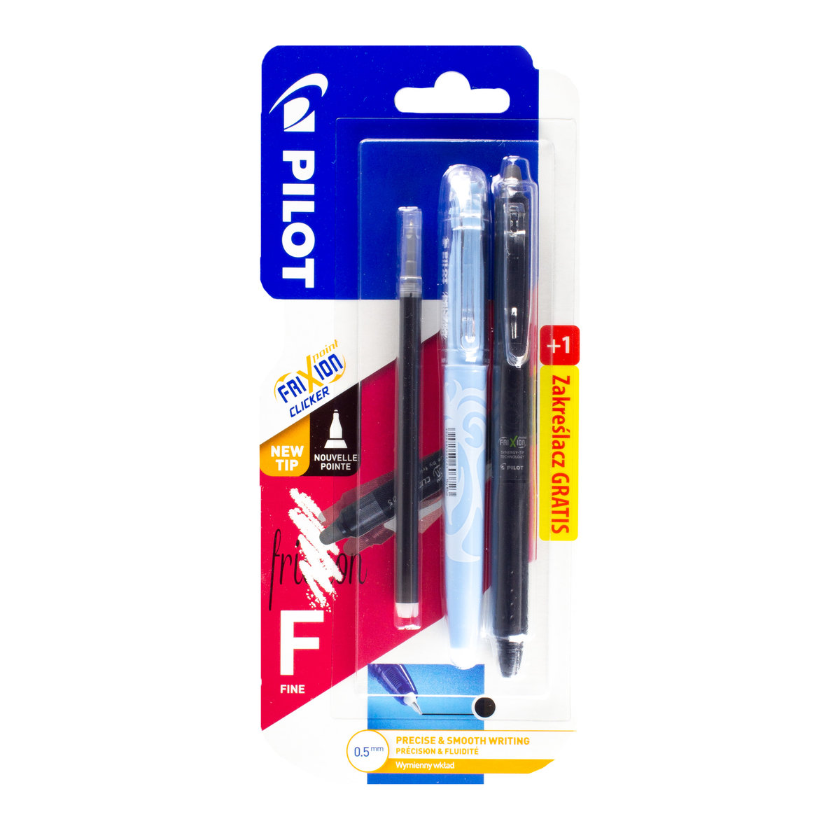 Zestaw PILOT FRIXION Clicker 0,5 czarny + zakreślacz w mix kolorów + wkład