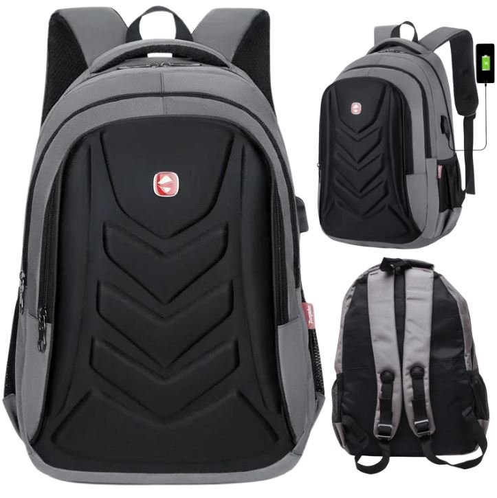 Plecak Męski Młodzieżowy Na Laptopa Do Samolotu Wodooporny Usb Szary