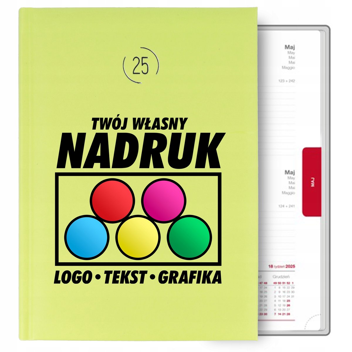 KALENDARZ TERMINARZ DZIENNY Planer A5 2025 SELEDYNOWY TWOJE LOGO GRAFIKA