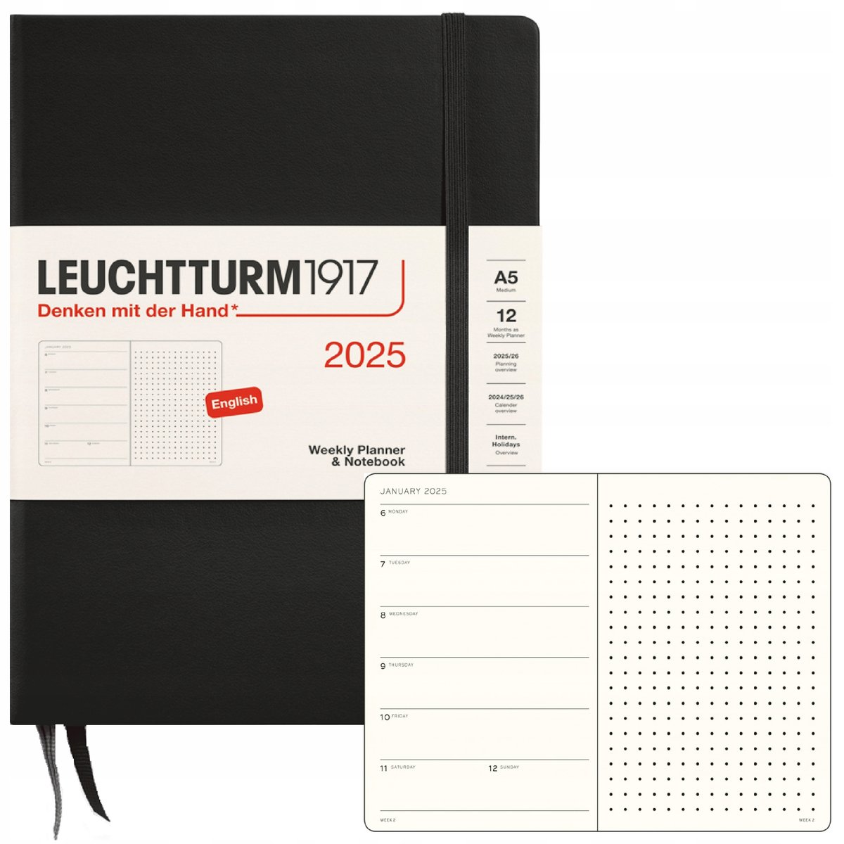 KALENDARZ KSIĄŻKOWY A5 planer tygodniowy z notatnikiem 2025 Leuchtturm1917