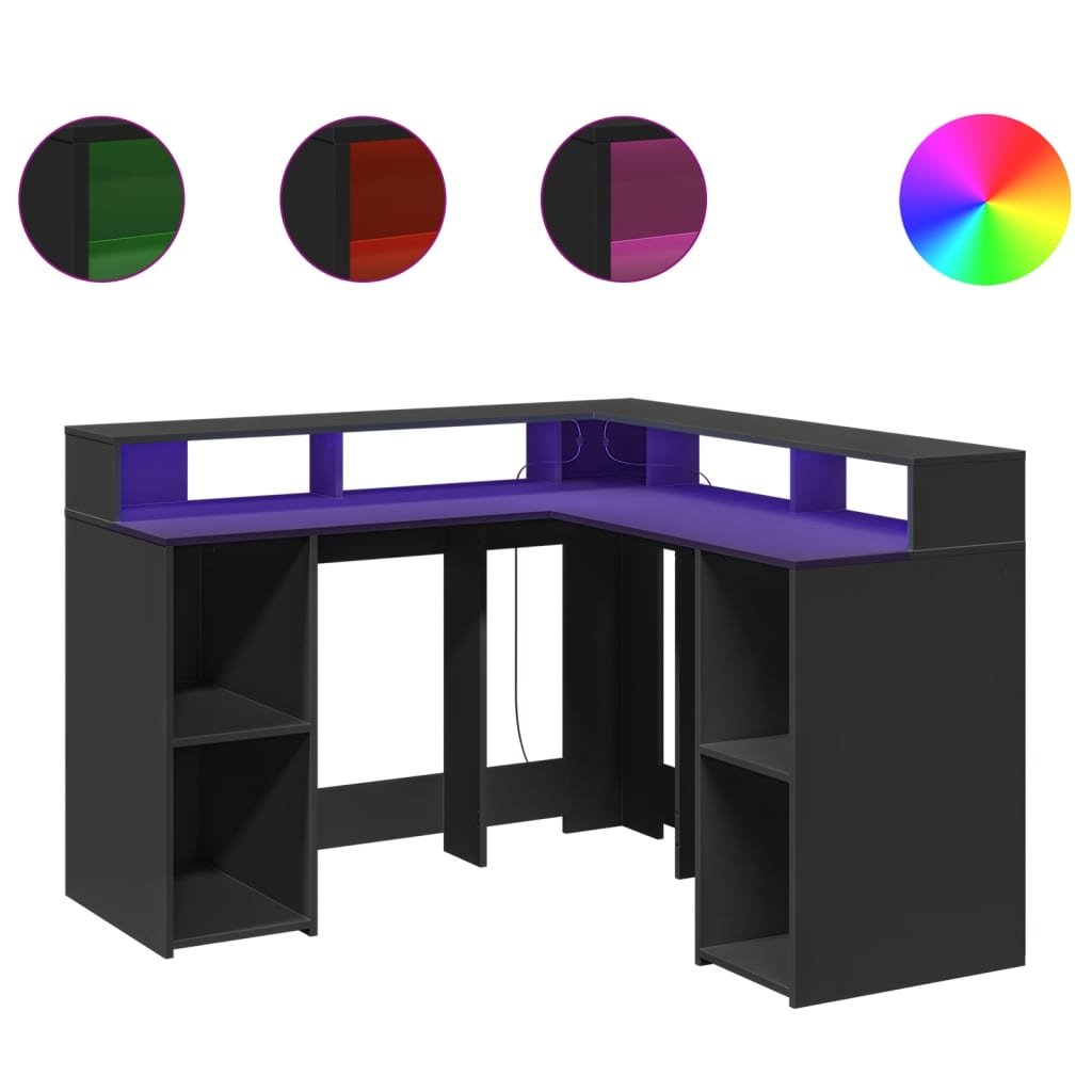 vidaXL Biurko z podświetleniem LED, czarne, 130x130x91 cm