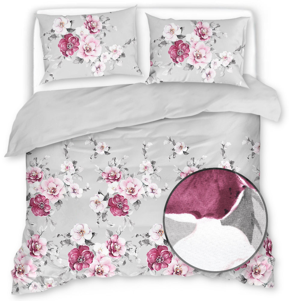 Pościel Satynowa 200X220 Różowe Kwiaty 20514