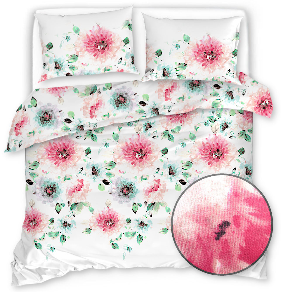 Pościel Satynowa 160X200 Biała W Kwiaty 20519