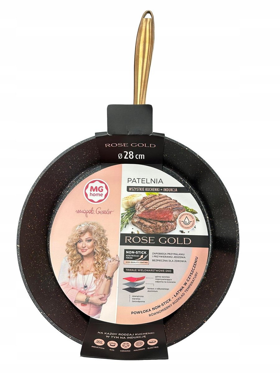 Patelnia tradycyjna MG home 28 cm non-stick (nieprzywierająca) ROSE GOLD