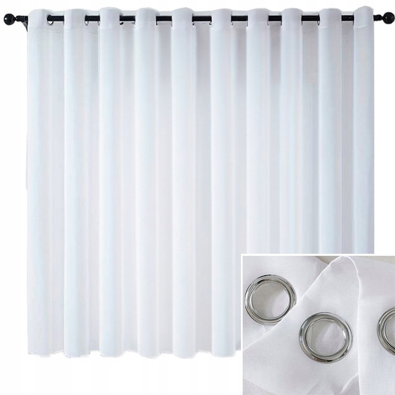 Śnieżnobiała Firana Na Przelotkach 400X160Cm Gotowa Z Woalu Gładka Biała