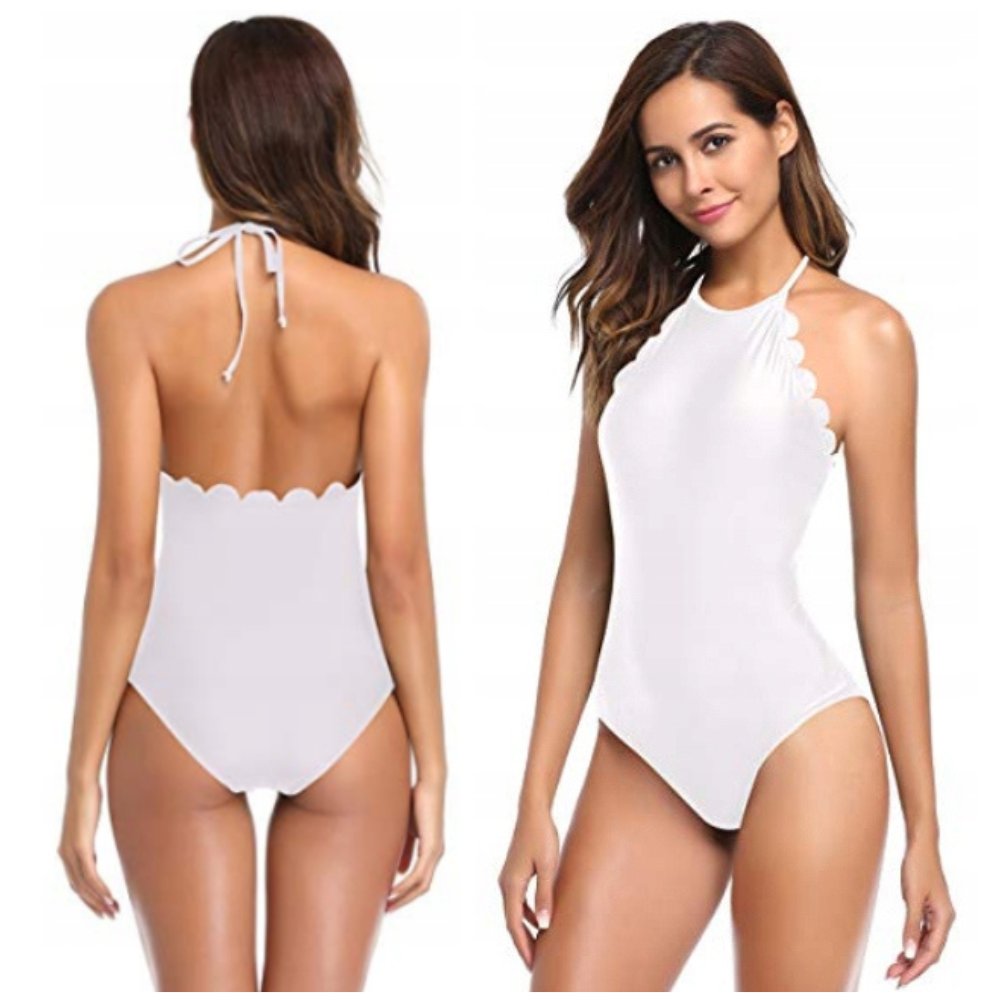 MONOKINI WYSZCZUPLAJĄCE Z FALBANKĄ STRÓJ JEDNOCZĘŚCIOWY KOSTIUM KĄPIELOWY L