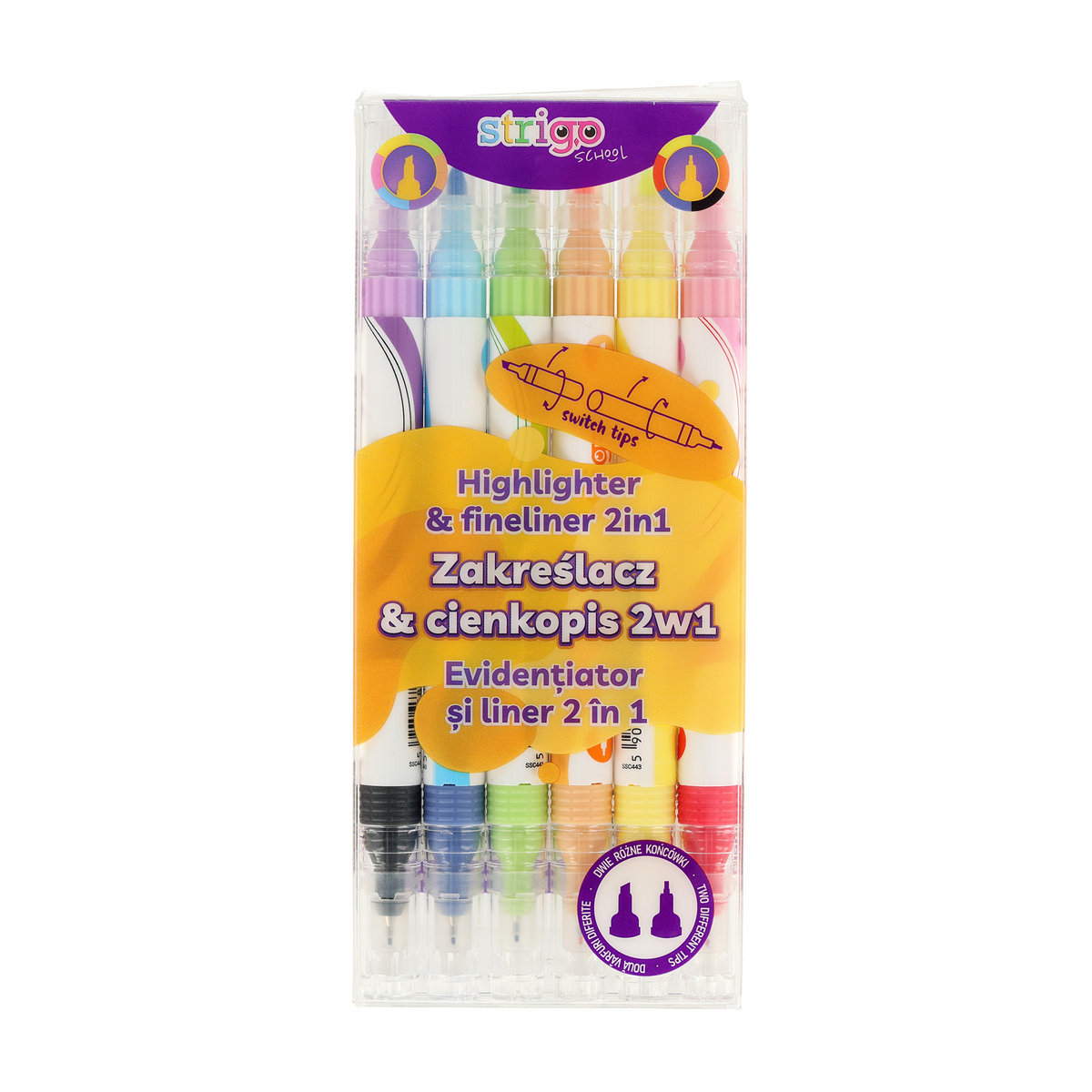 Zakreślacz i cienkopis Strigo 2w1 w 6 kolorach zestaw