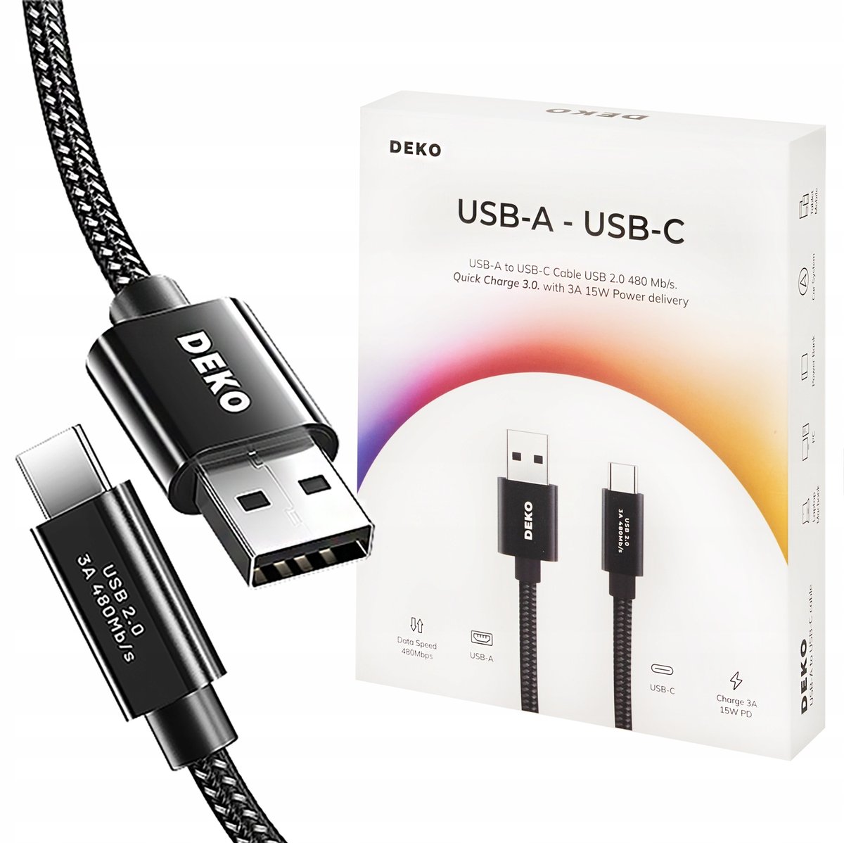 Kabel Usb C Szybkie Ładowanie 3A Do Android Auto Usb Typ C 2M Deko