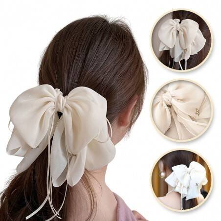 eCarla, Klamra do włosów tiulowa Kokarda Kremowa SP325B
