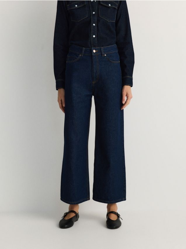 Reserved - Jeansy culotte z wysokim stanem - granatowy