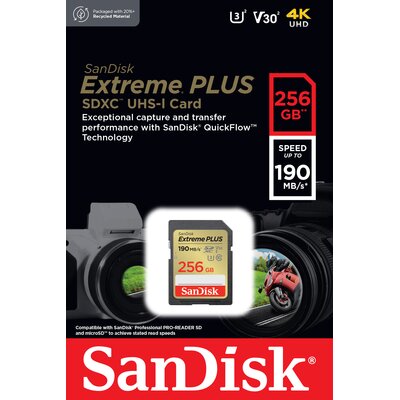 Karta pamięci SanDisk SDXC Extreme Plus 256GB UHS-I U3 (190R/130W) (SDSDXWV-256G-GNCIN)