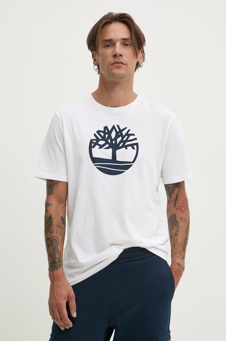 Timberland t-shirt bawełniany męski kolor biały z nadrukiem TB0A2C2R1001