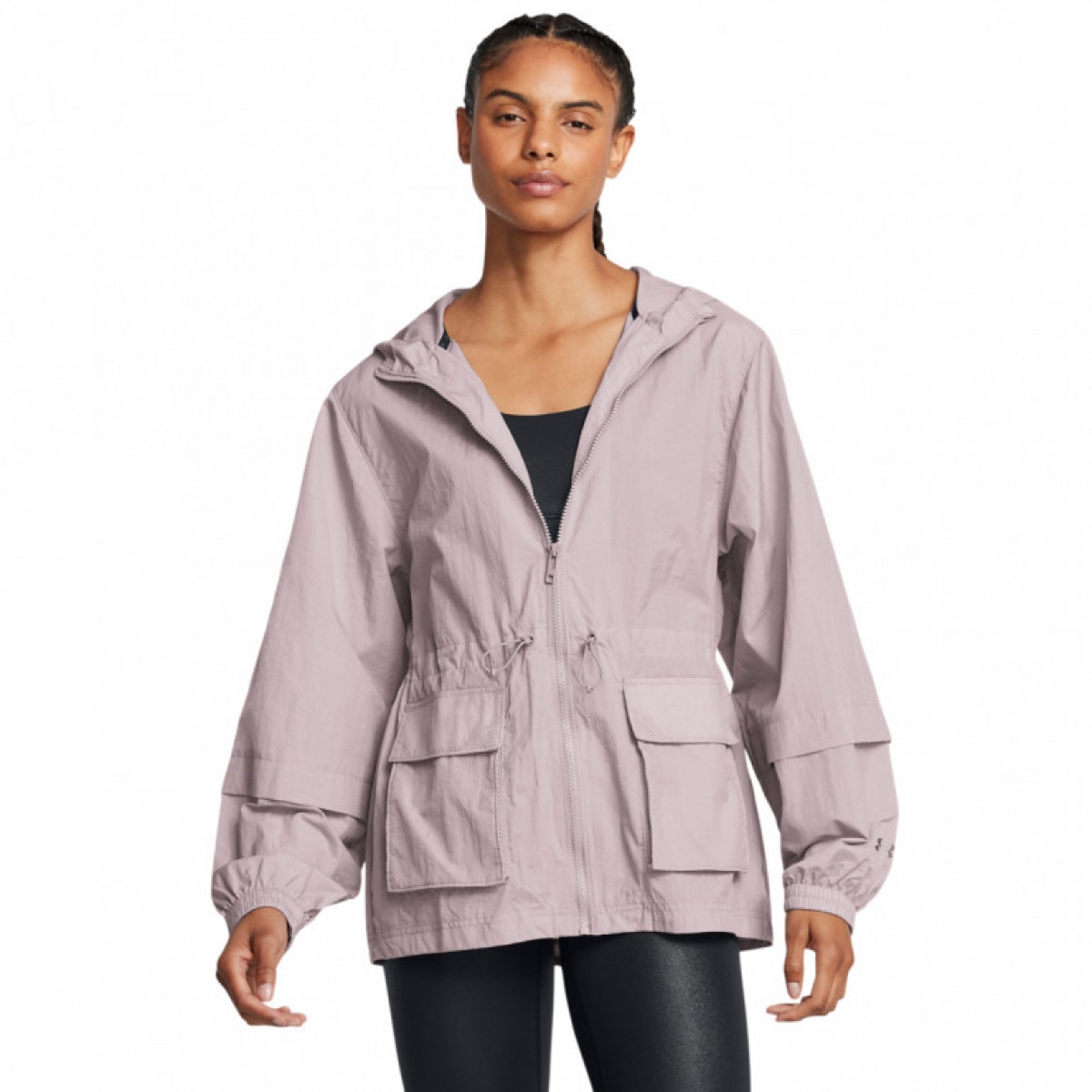 Damska kurtka treningowa Under Armour Crinkle Woven Jacket - beżowa - UNDER ARMOUR