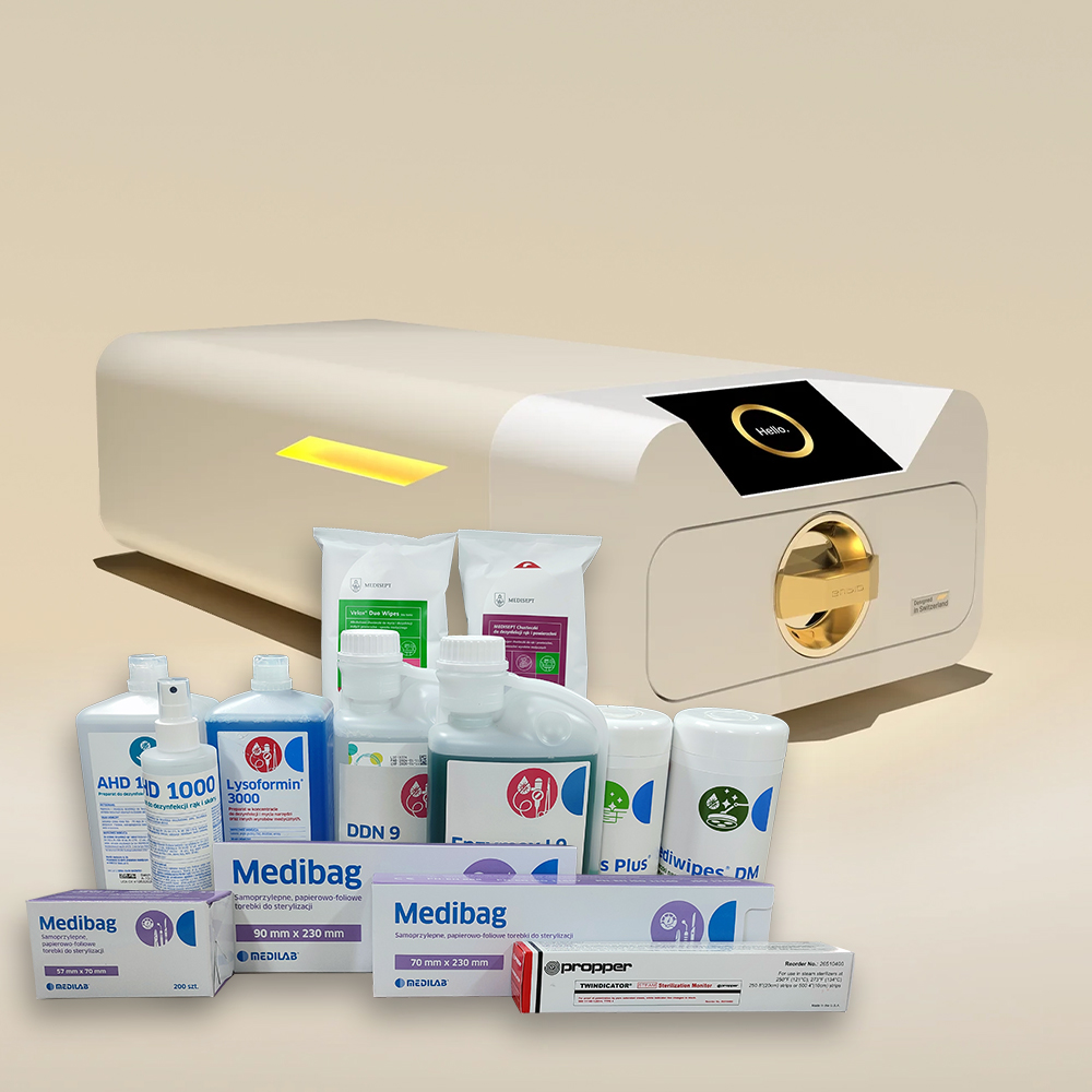 Zestaw Autoklaw Enbio S Kl.B Beauty Edition W Prezencie: Magic Filtr+Certyfikat+3 Rodzaje Torebek Do Sterylizacji+Testy Do Autoklawu+7 Produktów Do Dezynfekcji Marki Medilab