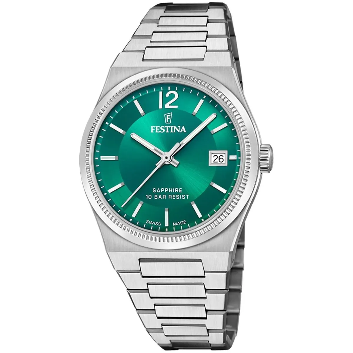 Festina Swiss Made zegarek damski na bransolecie wodoszczelny zielony 20035/5