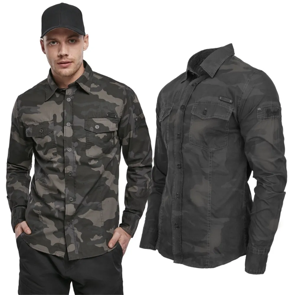 Koszula z długim rękawem BRANDIT SlimFit Shirt - Darkcamo XL