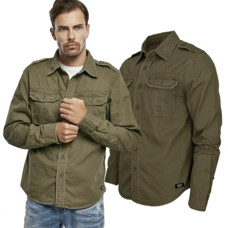 Koszula z długim rękawem BRANDIT Vintage Shirt - Oliv 3XL