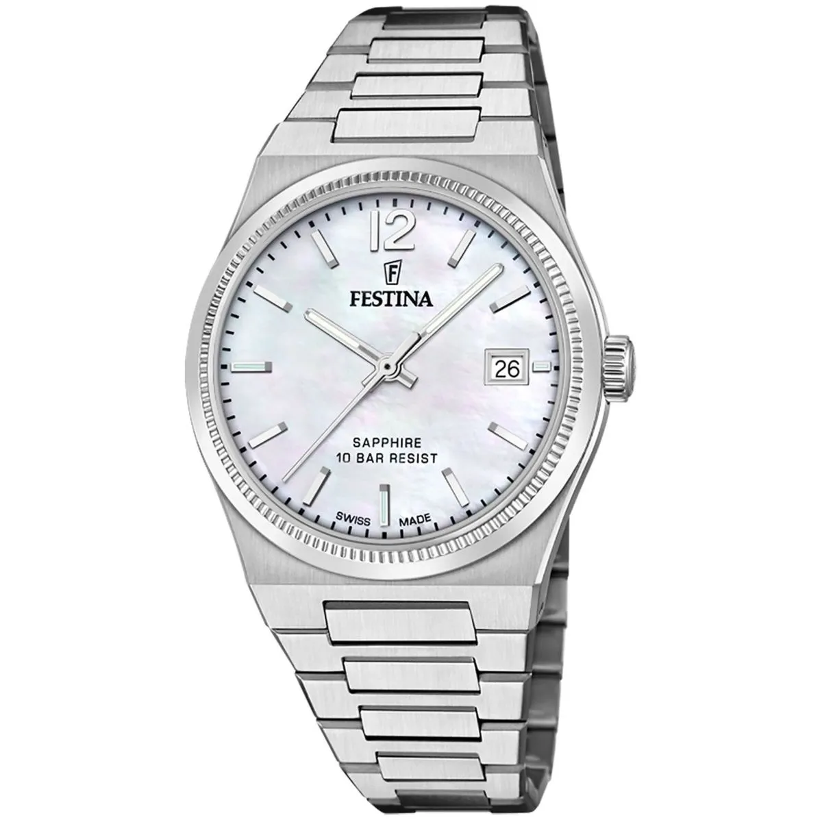 Festina Swiss Made zegarek damski na bransolecie wodoszczelny perłowy 20035/1