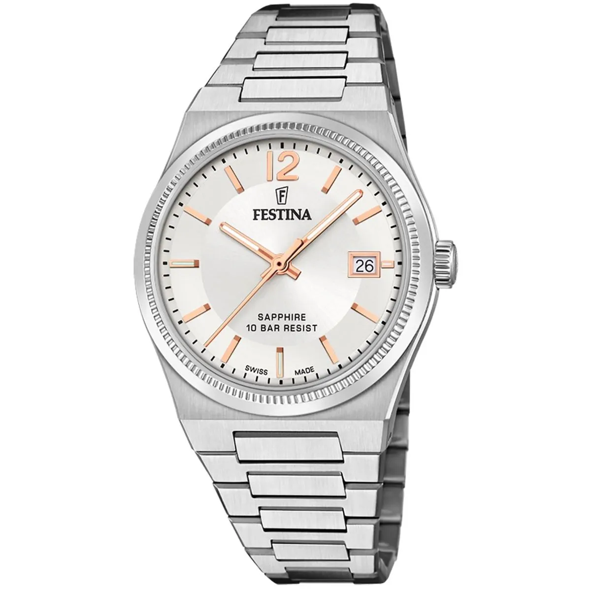 Festina Swiss Made zegarek damski na bransolecie wodoszczelny srebrny 20035/2