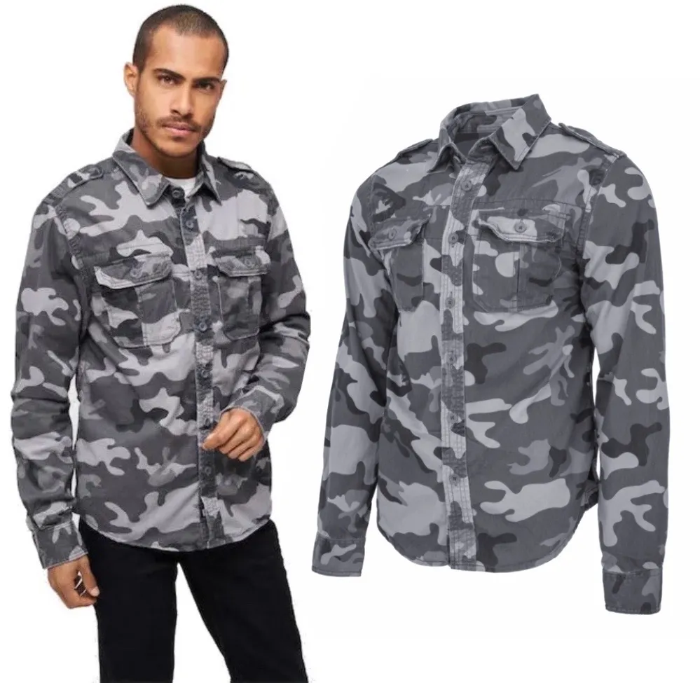 Koszula z długim rękawem BRANDIT Vintage Shirt - Grey Camo 4XL